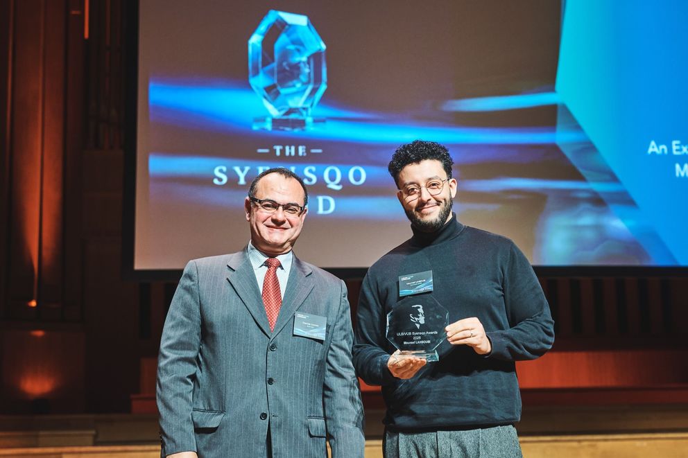 Mounsef LAHBOUBI ULB-VUB Syensqo award 2026 laureate with Thomas Canova
