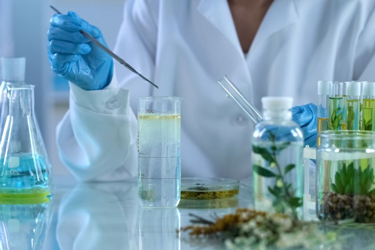 scientist experimenting with plant extracts
